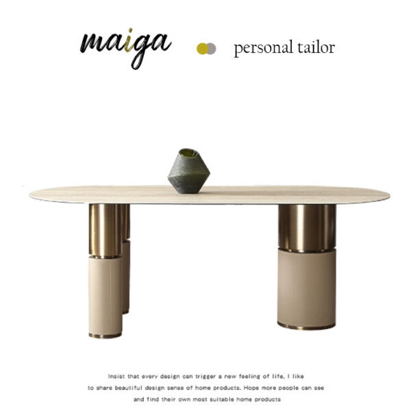 馬鞍皮拼接圓柱腳座陶板餐桌｜可客製